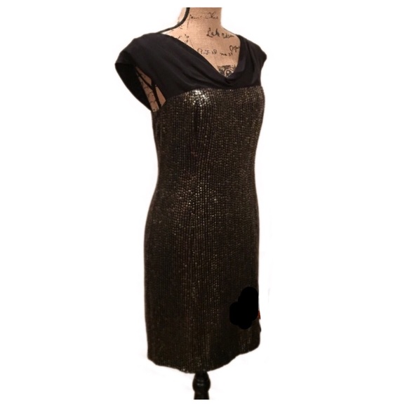TORY BURCH Black Gold Sequin Party Dress NWT - Picture 3 of 8